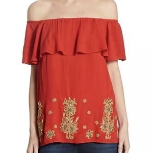 Anthropologie Alice & Olivia Top w/ Gold Embellishment, XS, Red, Excellent Cond.